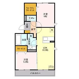 メゾン・ジャンティーユ 1階2LDKの間取り