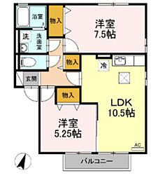 エタージュB 2LDKの間取図画像