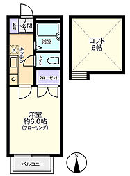 リルパイン越谷B棟 1Kの間取図画像