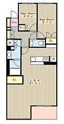 ヴェルビュ湘南台 2LDKの間取図画像