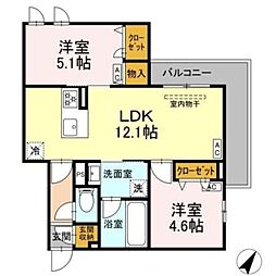 セレスティア細田A A 3階2LDKの間取り