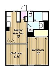 小田急小田原線 町田駅 徒歩15分の賃貸アパート 2階2DKの間取り