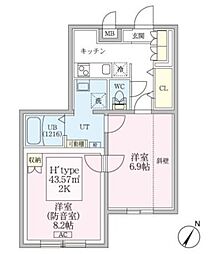 スカイラシクラス平和台 3階2Kの間取り