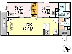 グラナーデ石神井台 2階2LDKの間取り