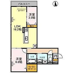 南海高野線 沢ノ町駅 徒歩1分の賃貸アパート 3階2LDKの間取り