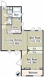 西馬込テラスコート 3階2LDKの間取り