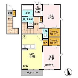 アーバンヒルズIII 2階2LDKの間取り