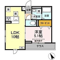 シャルマン 1階1LDKの間取り