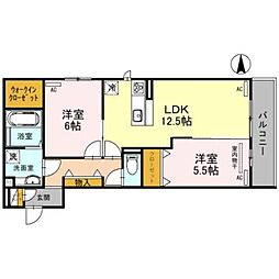 JR阪和線 鳳駅 徒歩6分の賃貸アパート 2階2LDKの間取り
