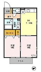 メゾン・ド・サンセール五番館 2DKの間取図画像