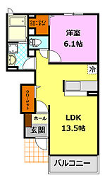 ラックヒルズB 1階1LDKの間取り