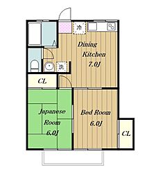 ヴェルテ厚木 2DKの間取図画像