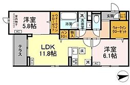 アルカディア東船橋 1階2LDKの間取り