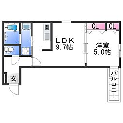 フジパレス田中町II番館 2階1LDKの間取り
