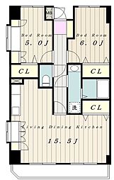 シャン・ド・フルール 3階2LDKの間取り