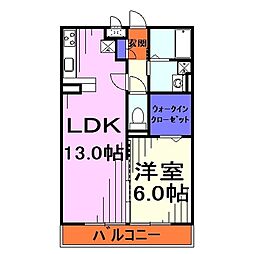 エルミタージュアン 2階1LDKの間取り