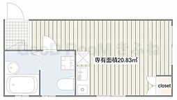 千石アパートメント 2階ワンルームの間取り