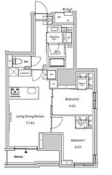 ザ・パークハビオ市ヶ谷ウエスト 13階2LDKの間取り