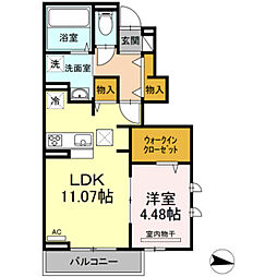 ソレイユ三原台B 1LDKの間取図画像