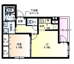 JR東海道・山陽本線 立花駅 徒歩8分の賃貸アパート 1階1LDKの間取り