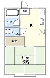 コーポつくしが丘 1階1Kの間取り