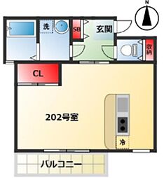 コーポみゆき 2階ワンルームの間取り