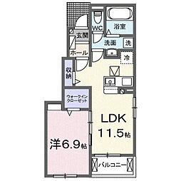 ネオブライツII 1階1LDKの間取り