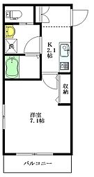 セゾン大橋 1Kの間取図画像