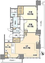 ブリリアタワー浜離宮 31階2LDKの間取り