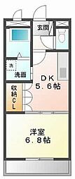 梅町マンション 2階1DKの間取り