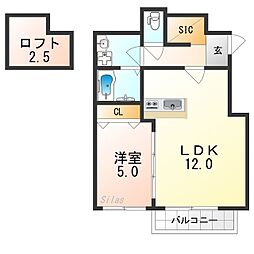 ハウスモメゾン大浜A棟 3階1LDKの間取り