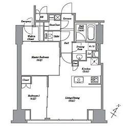レキシントンスクエア白金高輪 10階2LDKの間取り