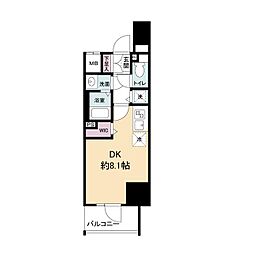 Osaka Metro谷町線 谷町六丁目駅 徒歩1分の賃貸マンション 8階ワンルームの間取り