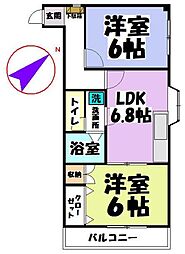 レジデンスリヨン 2DKの間取図画像