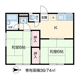 一條コーポ 2階2Kの間取り