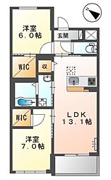 蕨市錦町4丁目マンション 2LDKの間取図画像