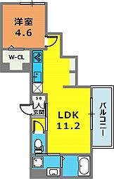 アンベリール 2階1LDKの間取り