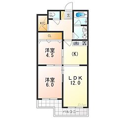 京都地下鉄東西線 御陵駅 徒歩24分の賃貸マンション 3階2LDKの間取り