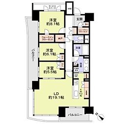 晴海フラッグ サンヴィレッジ A棟 5階3LDKの間取り