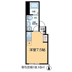 アミスタ小菅 1階ワンルームの間取り