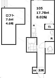 アプロ千鳥町 1階ワンルームの間取り