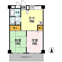 コーポメルヘン 2階2DKの間取り