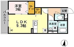 ジーヴォ ソレイユ 2階1LDKの間取り