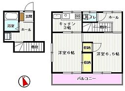 神明ハウス 2Kの間取り