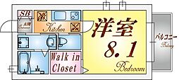 コスタデ須磨浦 2階1Kの間取り