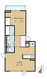 京王相模原線 京王堀之内駅 徒歩8分の賃貸アパート 2階1LDKの間取り