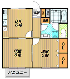 Aスクエア桜木町 2DKの間取図画像