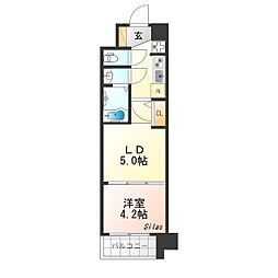 エステムコート京都二条 2階2Kの間取り