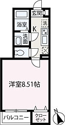 スカイシティII 1Kの間取図画像