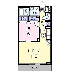 カーサアルドーレII 1階1LDKの間取り